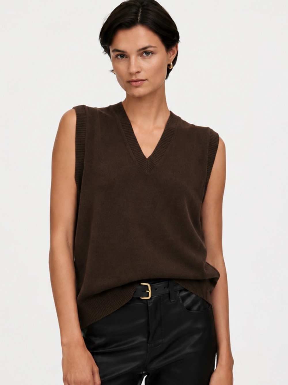 Madewell 100% Cashmere V-Neck Sweater Vest Dark Brown Extra Small XS